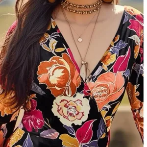 Band of the Free Boho Floral Stevie Nicks Hi-Lo Wrap Maxi Dress Long Sleeve M thumbnail 2