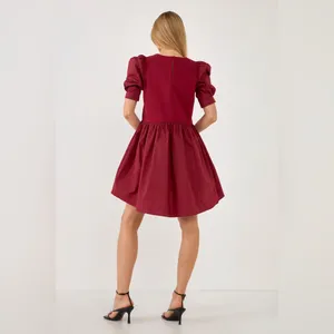 English Factory mixed Media Red Dress with Puff Sleeves thumbnail 2