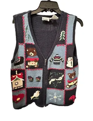 Holiday Sweater patchwork‎ Vest With Fun Winter Motifs Capacity Blue Size M thumbnail 1