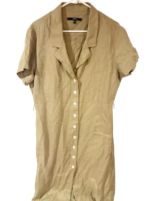 Quince Womens Shirt Dress Beige Notch Lapel Button Organic‎ Linen Size XL thumbnail 1