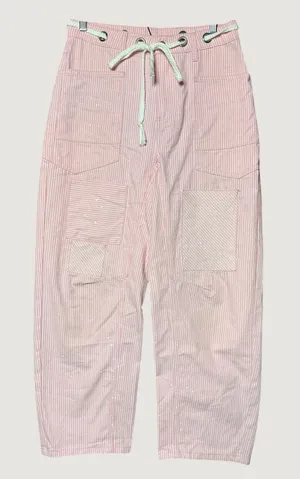 Unbranded Hickory Stripe Pants Women 31 Pink Good Patchwork Utility Splatter thumbnail 1