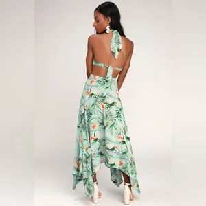 NEW!! Lulus St Tropez Mint Blue Leaf Print Halter‎ Dress thumbnail 7