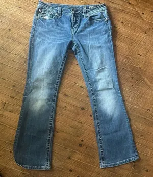Miss Me western bling embroidered sequined distressed 30 boot jeans thumbnail 1