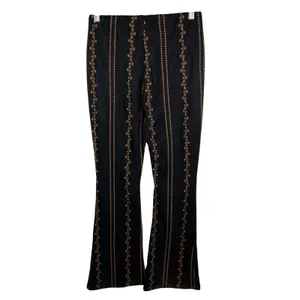 Honey Belle Womens Black Brown Floral Stripe Faux‎ Suede Flare Pants Size M Boho thumbnail 5