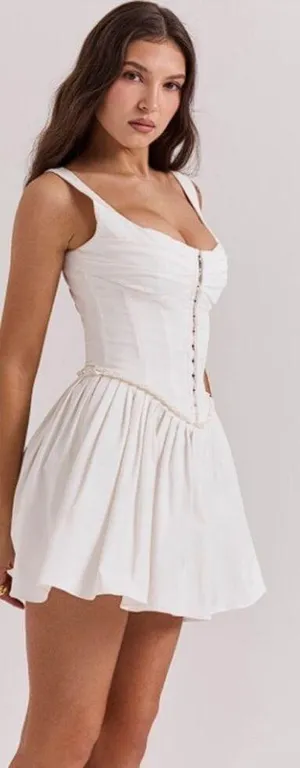 NWOT HOUSE OF CB 'Cupid' White Pleated Mini Dress sz L full cup tall thumbnail 1