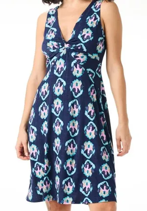 Nic + Zoe Batic Dress L Blue Ocean Batik Jersey Lined‎ Stretch Beach Coastal L thumbnail 1