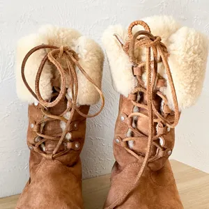 UGG | Australia Montclair Cuffed‎ Suede Sheepskin Lace-Up Boots in Chestnut thumbnail 8