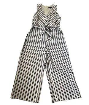 Banana Republic Black & White Striped Jumpsuit Women Size 8 | 25-652 thumbnail 4