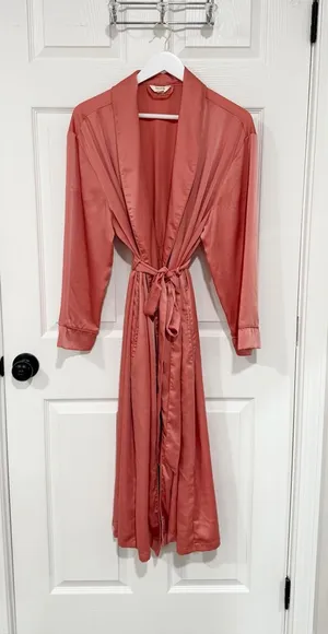 State of Day Coral Quiet Luxury Satin Intimate Clean Beauty Long Large Robe thumbnail 1