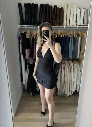 Amazon SHAPERIN Women Summer Sexy Halter Deep V Neck Mini Dress Built in Bra Ruffle Backless Cocktail Party Club Short Dress thumbnail 3