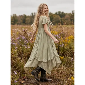 Free People Ethereal Bohemian Bring The Romance Maxi Dress Stone Moss Large thumbnail 3