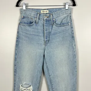 Madewell Classic Straight Jeans Size 25 Blue Distressed High Rise Rigid Denim thumbnail 4