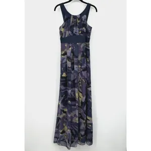 MAXandCLEO 100% Silk Maxi Dress Size 4 Purple Watercolor Sleeveless Summer Party thumbnail 2