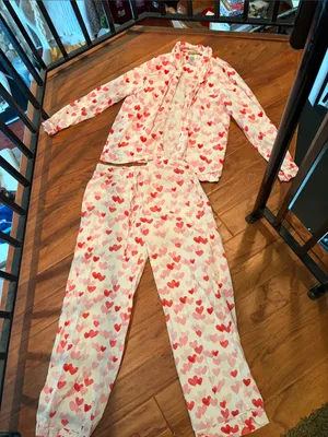 Pottery Barn Teen 100% Cotton Multi-Color Heart Two Piece Pajama Set thumbnail 1