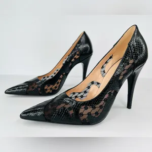 Gucci Python Embossed Leather & Mesh GG Rhombus Heel Pumps Size EU 39.5 thumbnail 4