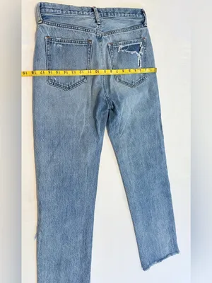 Gap 1969 Mid Rise Destructed Vintage Straight Jeans – Light Indigo – 0/25R thumbnail 11