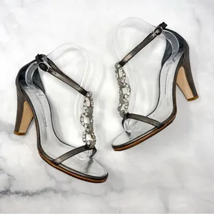 Giuseppe Zanotti Vicini Vintage Y2K Metallic Leather Block Heel Sandals 2000s 39 thumbnail 5