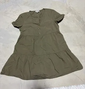 Madewell Olive Tiered Button-Front Short Sleeve Dress small thumbnail 1