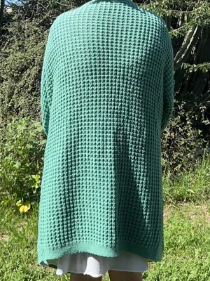 Green waffle knit cardigan. thumbnail 3