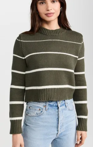 Z SUPPLY Milan‎ Striped Crewneck Sweater Green Large thumbnail 1