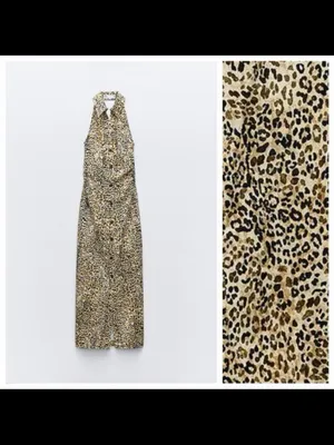 Zara Leopard Print Halter Maxi Dress - Beige & Black thumbnail 3