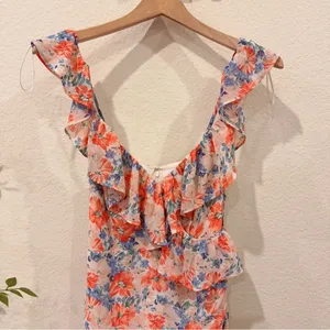 ASTR Mahalia High Low Midi Dress in Blue Orange Floral Size Small NWT thumbnail 3