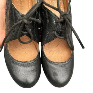 Clarks Artisan Sz 5.5 Platform Pumps Black Leather Laces Academia Preppy Witchy thumbnail 5