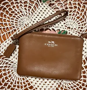 COACH Brown Leather Wristlet Clutch with Logo thumbnail 1
