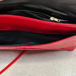 Vintage‎ Red Faux Leather Envelope Clutch Shoulder Bag Y2K Retro Red Purse thumbnail 5