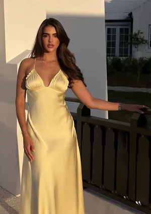 Zara Satin Slip Butter Yellow Maxi Flowy Summer Dress thumbnail 1