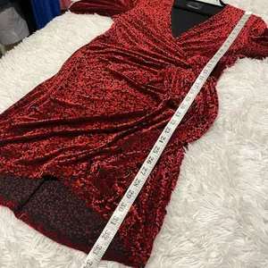 C/MEO Breakthrough Velvet Long Sleeve Tie Front Dress in Black and Red Medium thumbnail 6