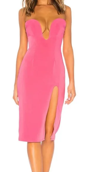 h:ours Lazaro Strapless Plunge Midi Dress in Pink Candy size XS NEW $160 thumbnail 1