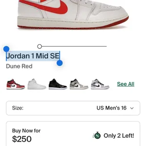 Jordan 1 Mid SE Sneakers Size 6Y Womens 7.5-8 Nike Red and White High-Top Shoes thumbnail 8