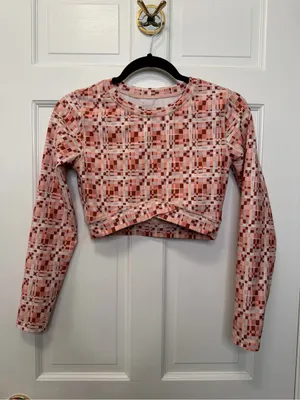 L*Space Active Aim‎ High Pink Plaid Long Sleeve Crop Top Athletic Size Medium thumbnail 2