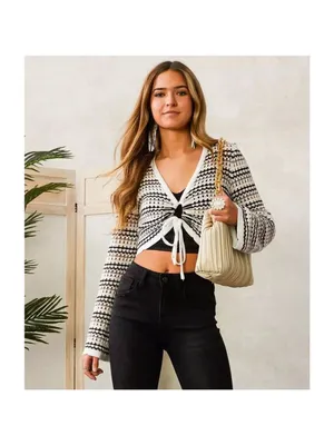 Emory Park Boho Feminine Crochet Knit Cream Multicolored Cropped Sweater thumbnail 2