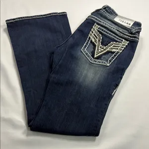 Vigoss Dark Blue Boot Cut Jeans with Embroidered Pockets thumbnail 1