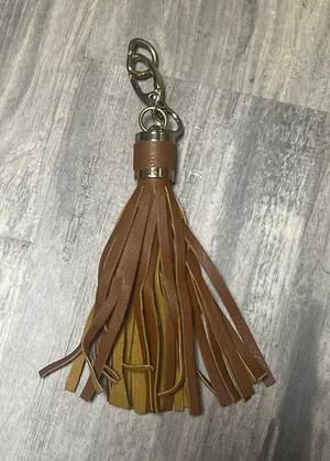 Oversized 7.5" Two Tone Faux Leather Tassel Bag Charm Keychain Brown thumbnail 1
