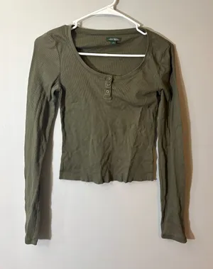 wild fable Olive‎ Scoop-Neck Henley Long Sleeve Top thumbnail 1
