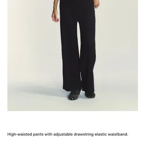Zara NWT stretchy black wide leg drawstring pants thumbnail 3
