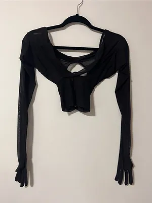 Whimsy Goth Black Mesh Attached Gloves Crop Top Shirt Costume Going Out Sz XS thumbnail 1