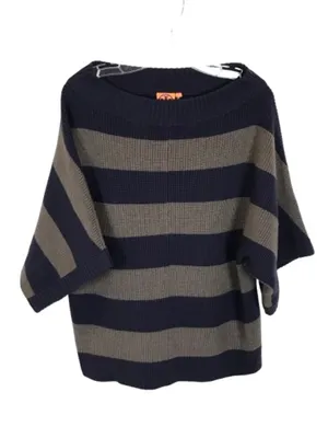 Tory Burch Size Medium 100% Wool Oversized Wool Short Sleeve Striped Sweater thumbnail 2