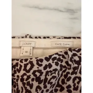 J.Crew Cafe Capri Pants Womens 10 Brown Leopard Print 100% Linen Tapered Cuffed‎ thumbnail 3