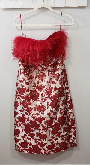 Hyacinth House Reina Red Jacquard Feather Dress NWT thumbnail 1