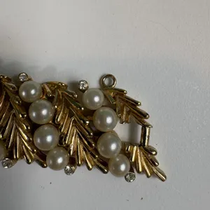 Vintage‎ Trifari Gold Tone Faux Pearl Leaf Necklace & Bracelet Set thumbnail 14