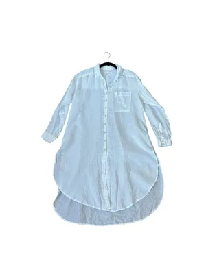 By Anthropologie White Linen Shirt Dress Long Sleeve Coastal Chic Quiet Luxury thumbnail 2