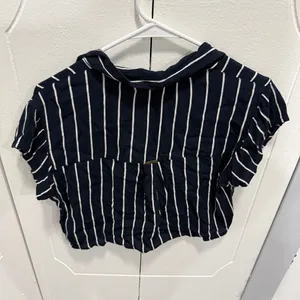 Billabong Blue and White Tropical Crush Striped Button-Up Crop Top thumbnail 4