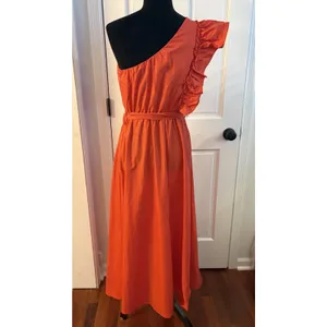 Zesica Women's Red Orange Off Shoulder Sleeveless Ruffle Maxi Dress Size Medium thumbnail 2