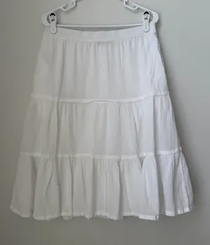Talbots Crinkle Gauze Tiered Midi Skirt Womens M White Lined Peasant Cottage thumbnail 1