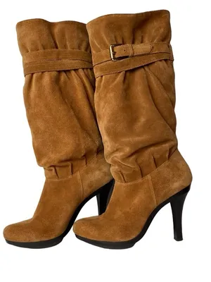 Michael Kors Cognac Suede Slouch buckle pull on knee high Boot heels thumbnail 1