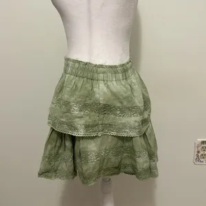 LoveShackFancy Tiered Ruffle Mini Skirt Moss Green Hand Tie Dye Size Medium thumbnail 6